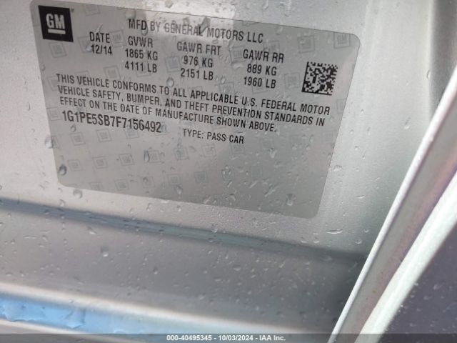 1G1PE5SB7F7156492 Chevrolet Cruze 2lt Auto