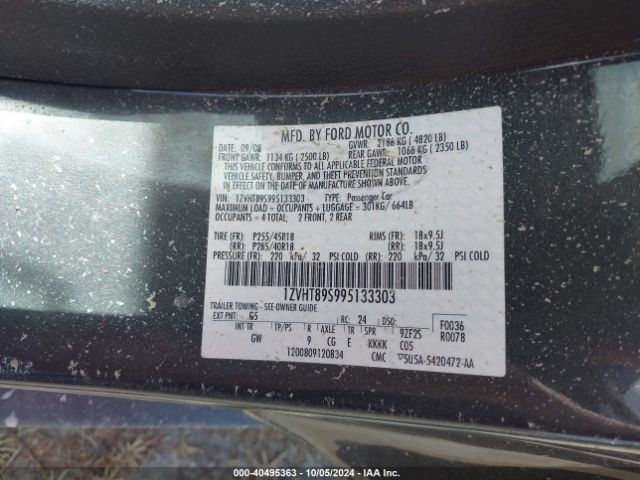 2009 FORD SHELBY GT500 1ZVHT89S995133303 Photo 8