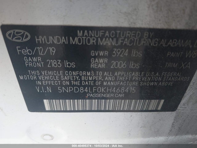 Hyundai ELANTRA SEL 2019 5NPD84LF0KH468415 Image 9