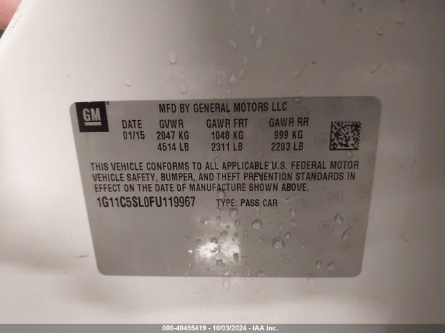 Chevrolet MALIBU 1LT 2015 1G11C5SL0FU119967 Image 9