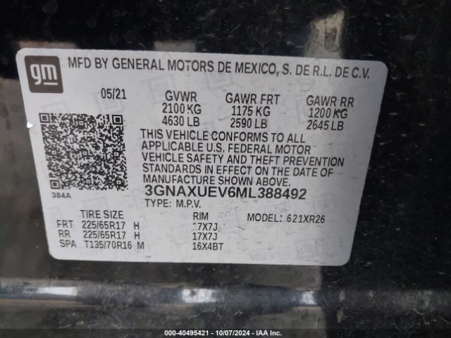 3GNAXUEV6ML388492 Chevrolet Equinox Awd Lt