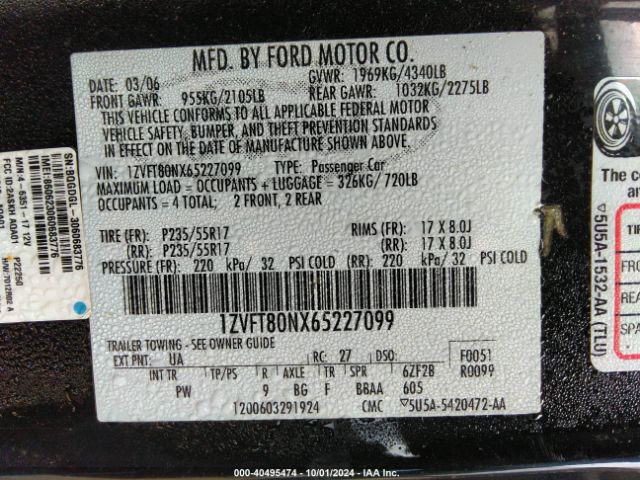 2006 FORD MUSTANG 1ZVFT80NX65227099 Photo 8