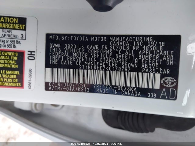 Toyota COROLLA SE 2019 2T1BURHE7KC178787 Image 9