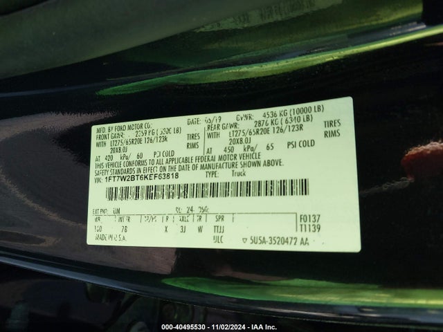 Ford F-250 Platinum 2019 1FT7W2BT6KEF63818 Image 9