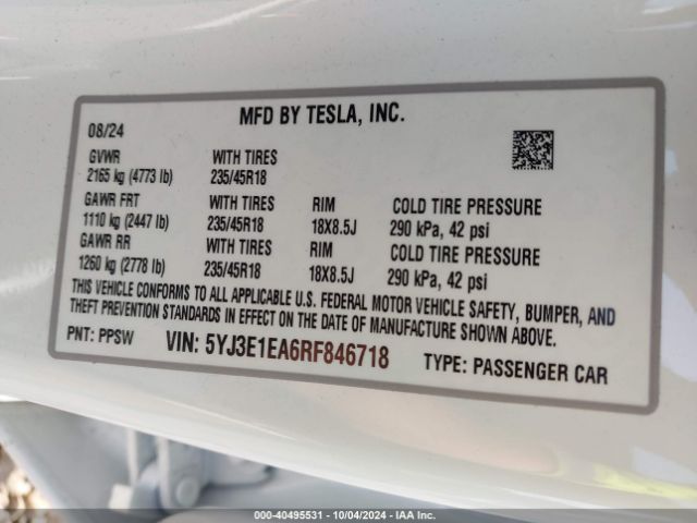 5YJ3E1EA6RF846718 Tesla Model 3 Rear-wheel Drive