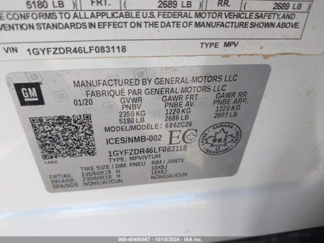 1GYFZDR46LF083118 Cadillac Xt4 Awd Premium Luxury