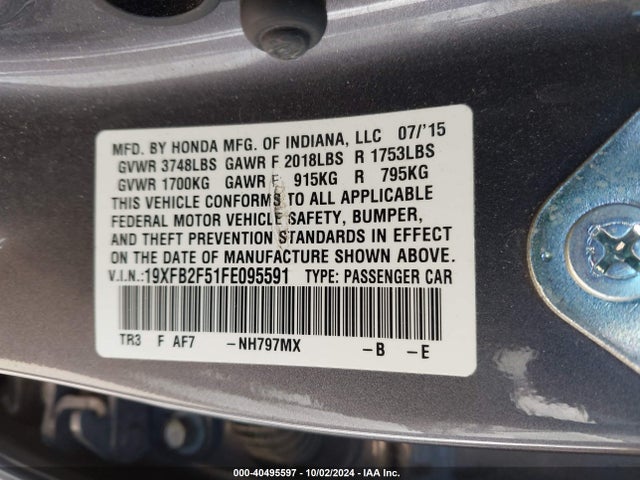 Honda Civic Lx 2015 19XFB2F51FE095591 Image 9