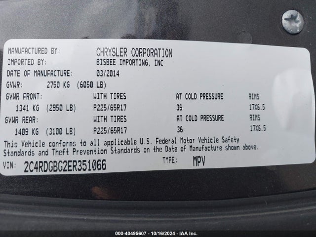 2C4RDGBG2ER351066 Dodge Grand Caravan Se/sxt