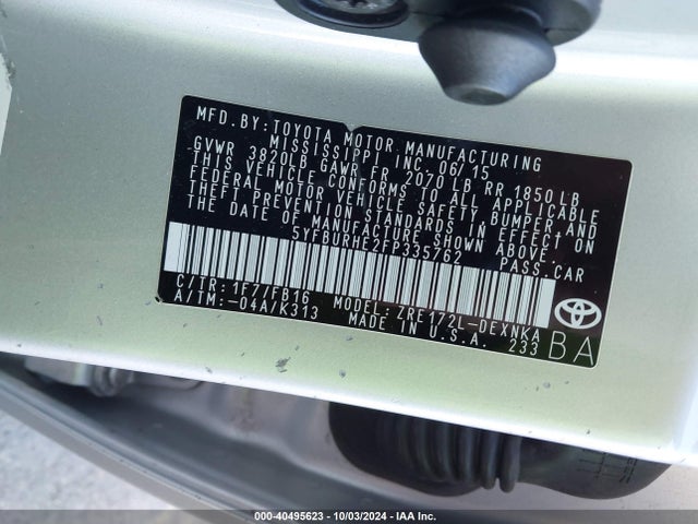 Toyota COROLLA LE 2015 5YFBURHE2FP335762 Image 9