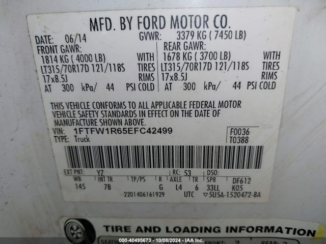 Ford F-150 Svt Raptor 2014 1FTFW1R65EFC42499 Image 9