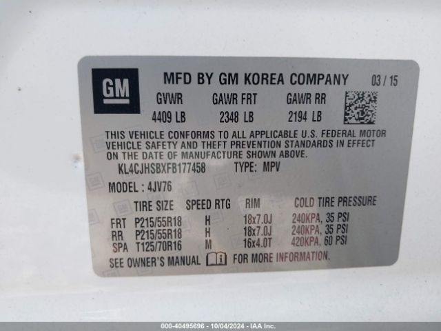 KL4CJHSBXFB177458 Buick Encore Premium