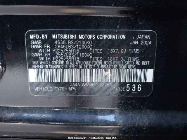 JA4ATWAA9RZ043261 Mitsubishi Eclipse Cross Se /sel
