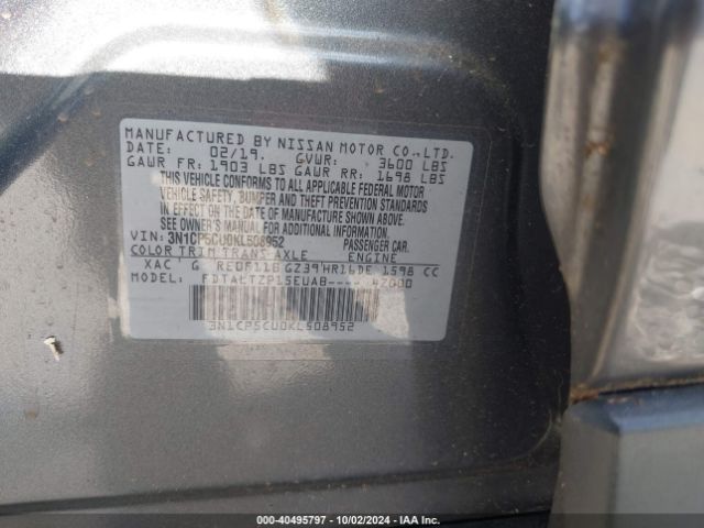 3N1CP5CU0KL508952 Nissan KICKS SR