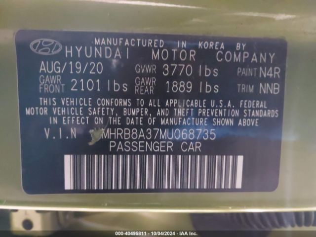 KMHRB8A37MU068735 Hyundai Venue Se