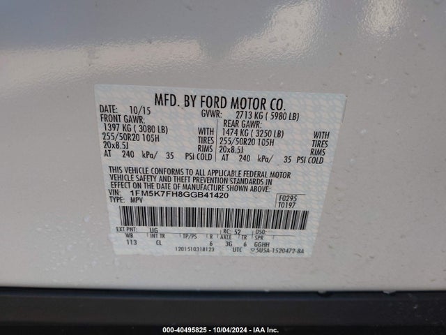 Ford Explorer Limited 2016 1FM5K7FH8GGB41420 Image 9