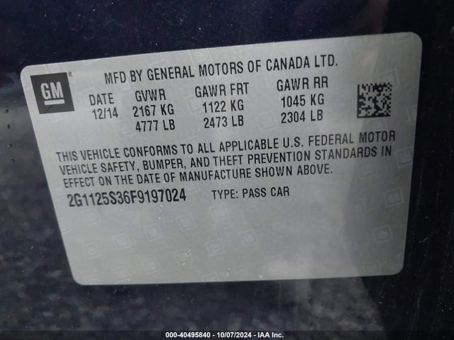 Chevrolet Impala 2lt 2015 2G1125S36F9197024 Image 9