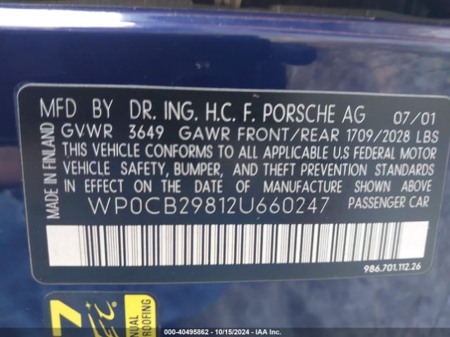 2002 PORSCHE BOXSTER WP0CB29812U660247 Photo 8