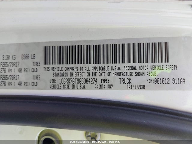 1C6RR7GT9GS384274 RAM 1500 Slt