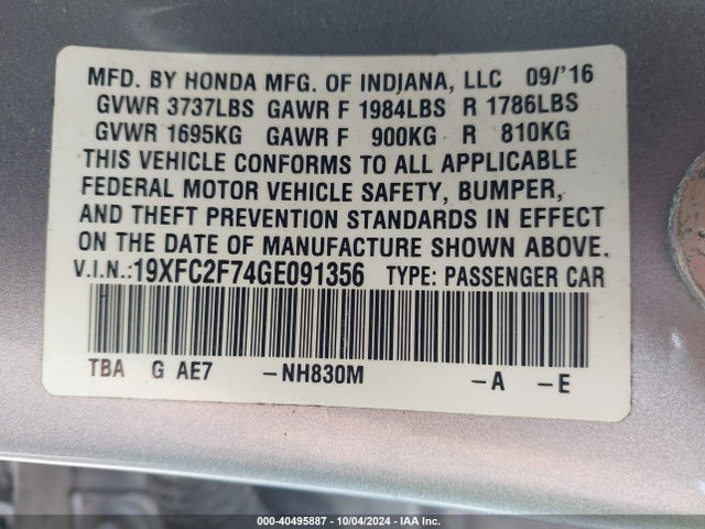 Honda CIVIC EX 2016 19XFC2F74GE091356 Image 9