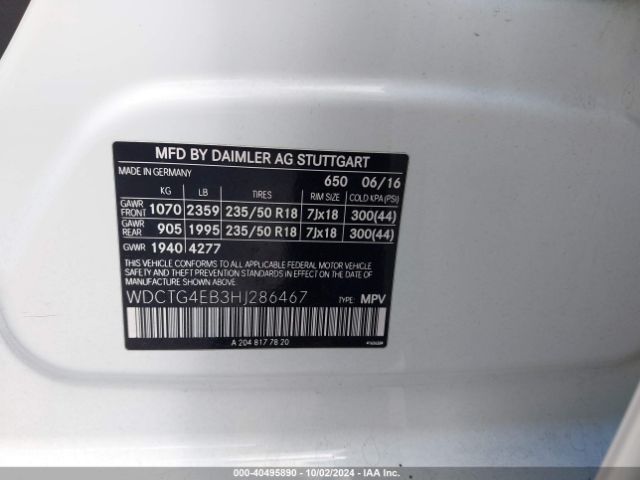 WDCTG4EB3HJ286467 Mercedes-Benz GLA 250