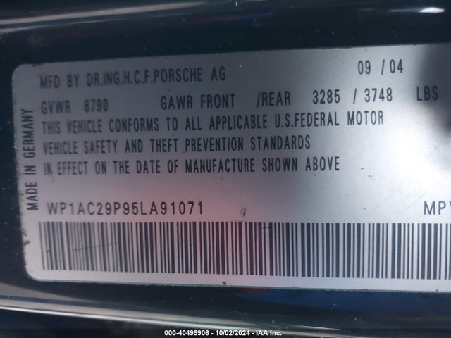 2005 PORSCHE CAYENNE WP1AC29P95LA91071 Photo 8