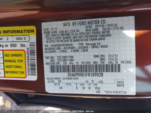 3FA6P0HD5FR189028 Ford FUSION SE