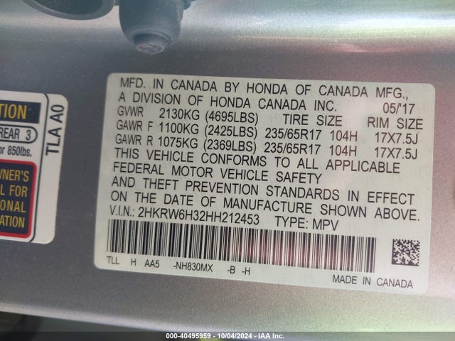 Honda CR-V LX 2017 2HKRW6H32HH212453 Image 9