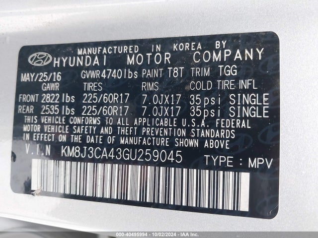 Hyundai TUCSON SE 2016 KM8J3CA43GU259045 Image 9