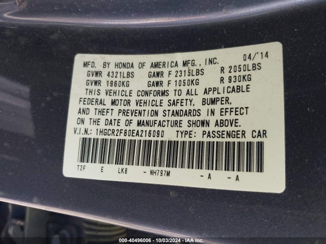 Honda Accord Ex-l 2014 1HGCR2F80EA216090 Image 9
