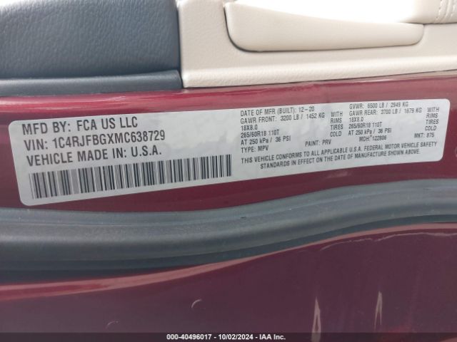 1C4RJFBGXMC638729 Jeep Grand Cherokee Limited 4x4