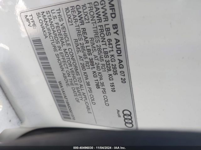 WA1AVAF18MD001370 Audi Q8 Premium 55 Tfsi Quattro Tiptronic