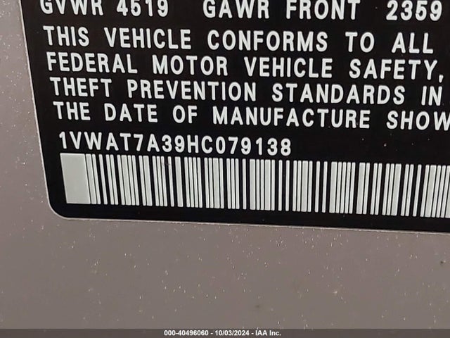 1VWAT7A39HC079138 Volkswagen Passat 1.8t S