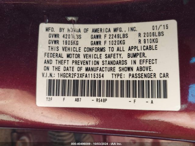1HGCR2F3XFA115354 Honda ACCORD LX