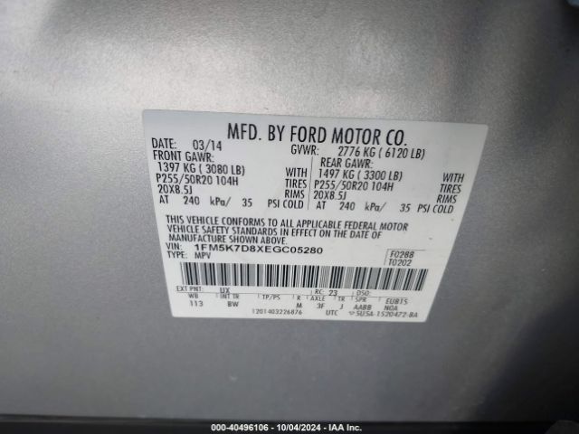 1FM5K7D8XEGC05280 Ford EXPLORER XLT