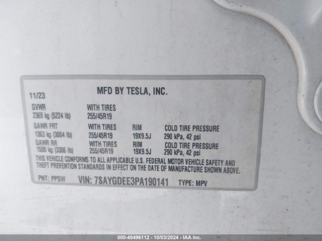 7SAYGDEE3PA190141 Tesla Model Y Awd/long Range Dual Motor All-wheel Drive