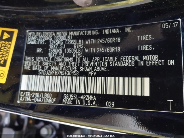 Toyota Highlander Xle 2017 5TDJZRFH7HS430158 Image 9