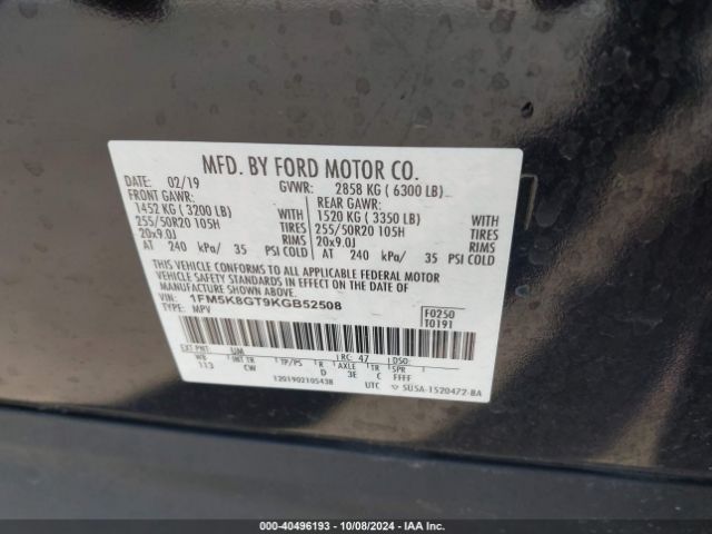 1FM5K8GT9KGB52508 Ford EXPLORER SPORT