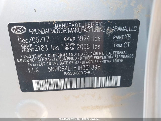 Hyundai Elantra Value Edition 2018 5NPD84LF8JH301895 Image 9