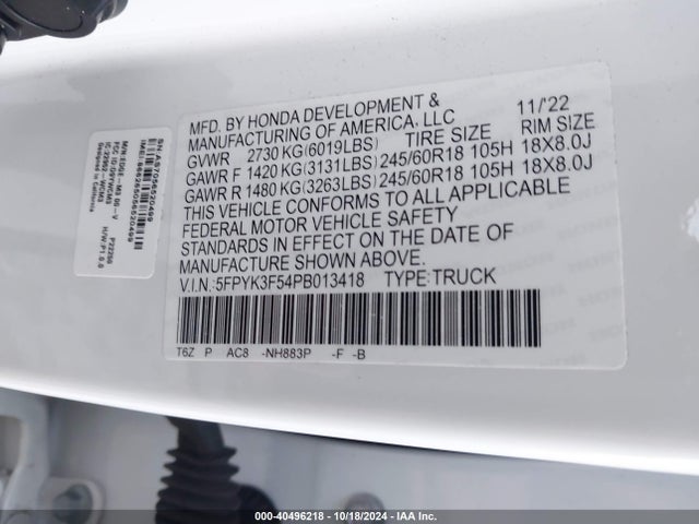 Honda Ridgeline Rtl 2023 5FPYK3F54PB013418 Image 9