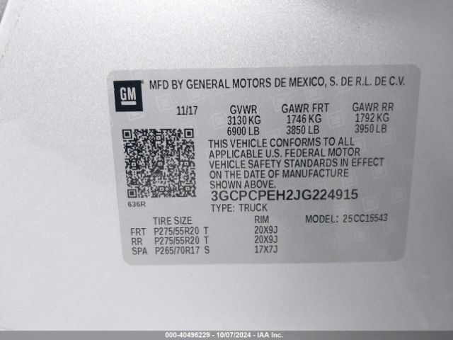 3GCPCPEH2JG224915 Chevrolet Silverado 1500 Custom