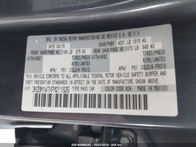 3MZBM1W7XFM211829 Mazda Mazda3 I Grand Touring