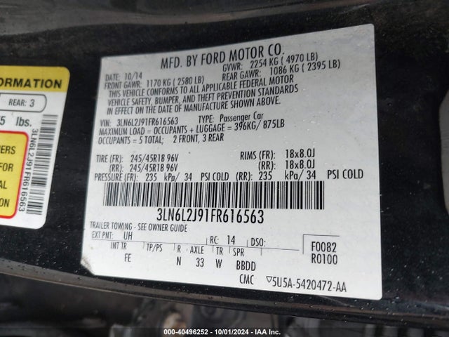 Lincoln MKZ 2015 3LN6L2J91FR616563 Image 9