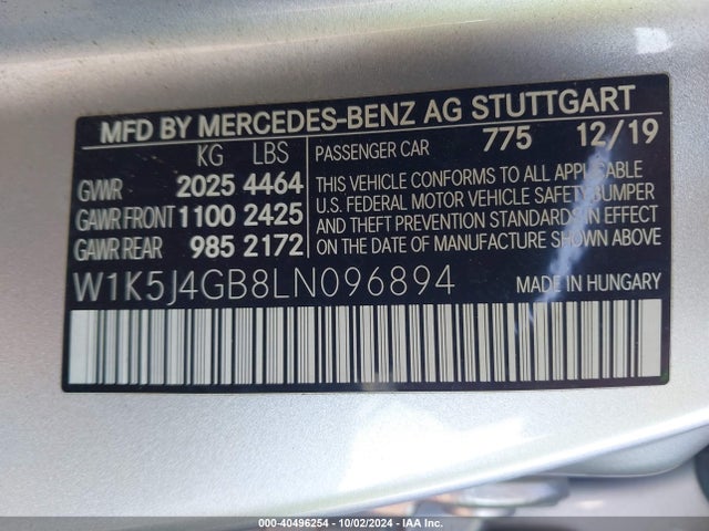 W1K5J4GB8LN096894 Mercedes-Benz CLA 250