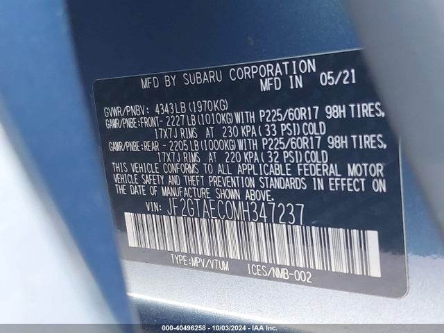 Subaru Crosstrek Premium 2021 JF2GTAEC0MH347237 Image 9