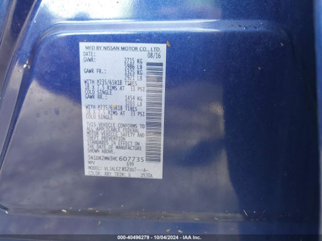 5N1DR2MN3HC607735 Nissan Pathfinder Sv