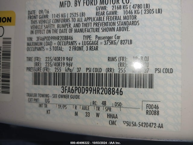 Ford Fusion Titanium 2017 3FA6P0D99HR208846 Image 9