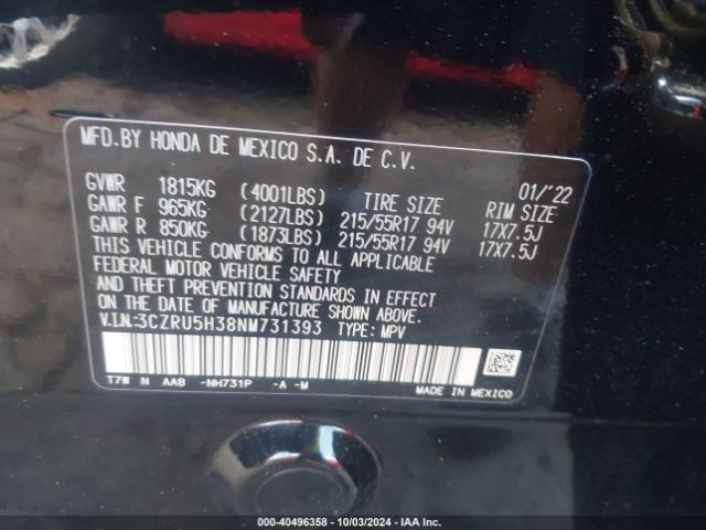 3CZRU5H38NM731393 Honda Hr-v 2wd Lx