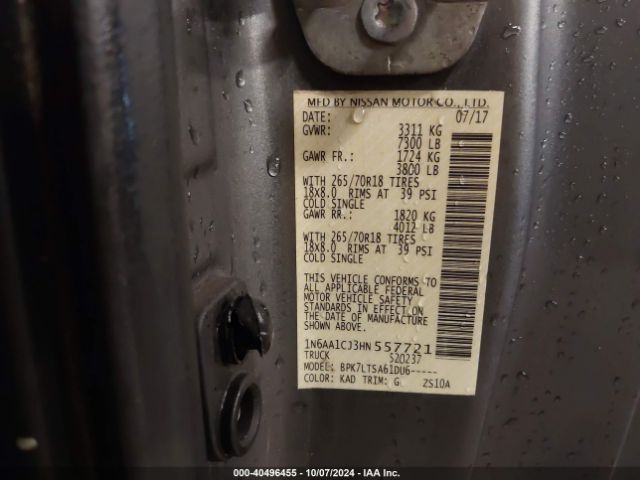 1N6AA1CJ3HN557721 Nissan TITAN SV