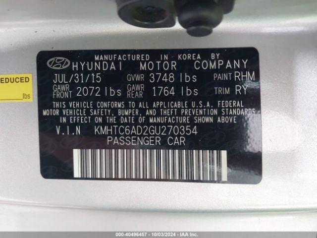 KMHTC6AD2GU270354 Hyundai Veloster