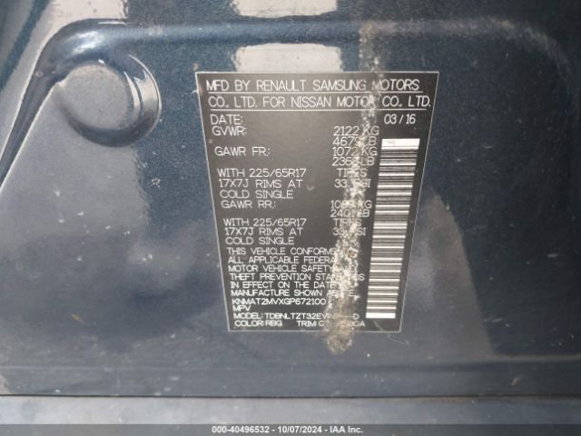 KNMAT2MVXGP672100 Nissan ROGUE SV